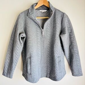 Coldwater Creek Gray Cabled Quarter-Zip Sweatshirt Medium